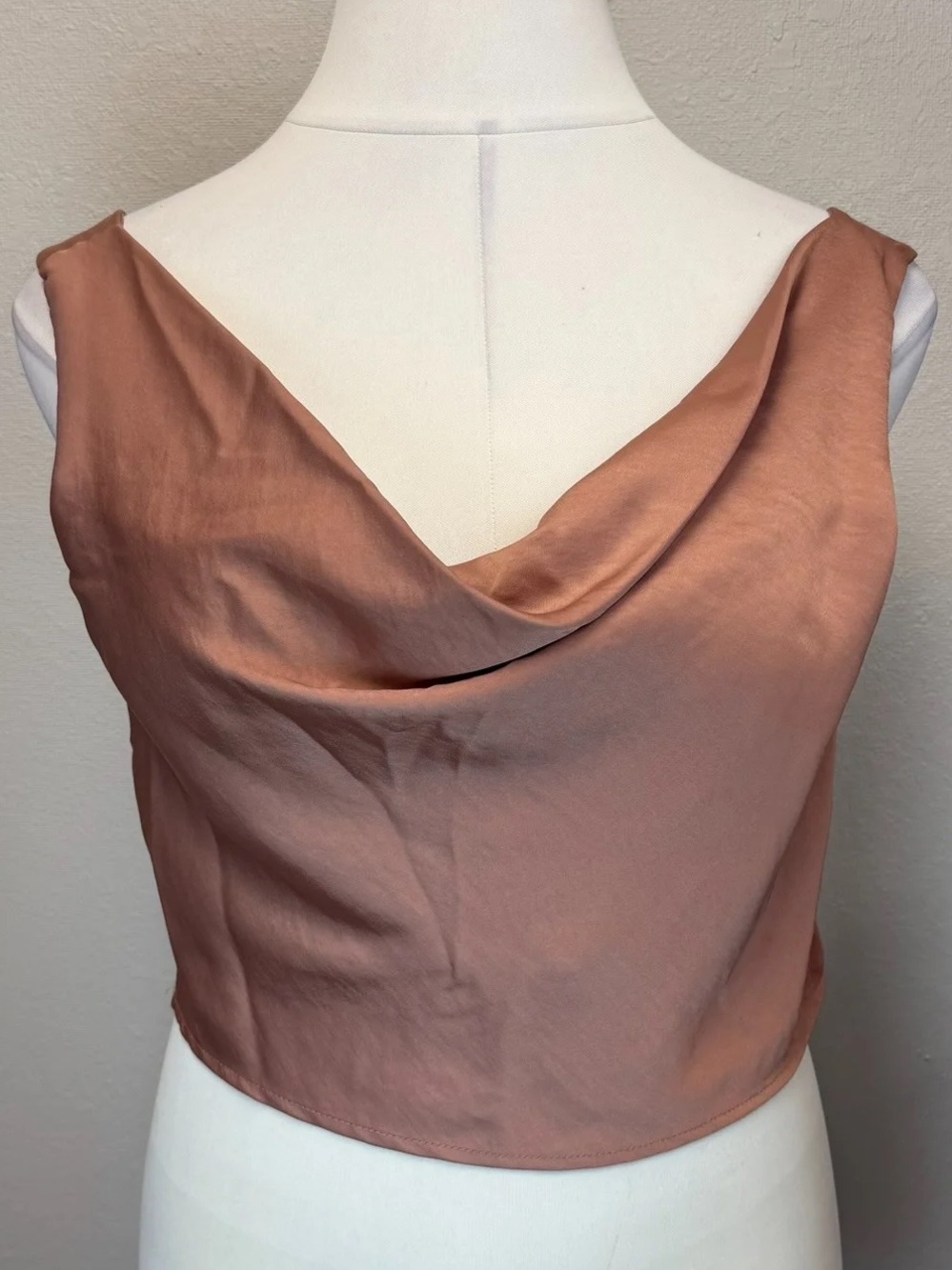 House of Harlow 1960 Brown Satin Cowl Neck Sleeveless Crop Top - Size Large